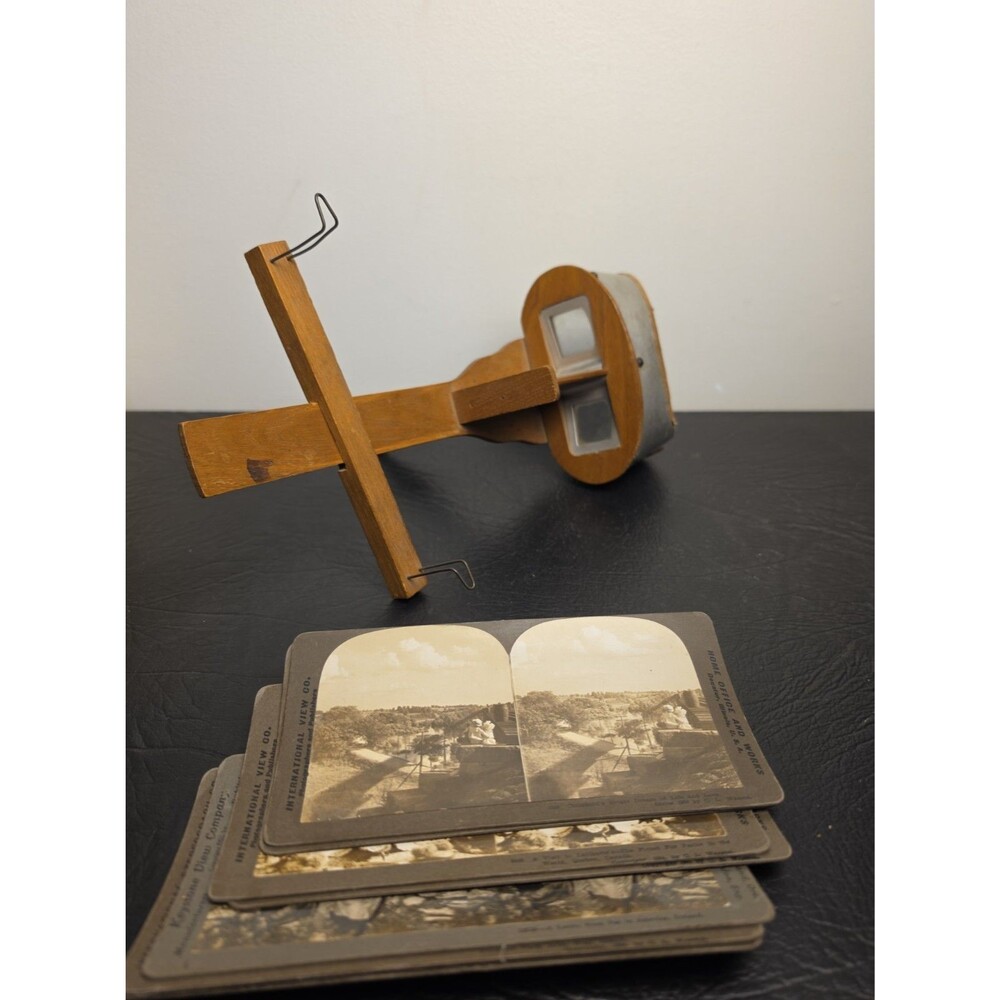 Antique Stereoscope Viewer + Stereoview Cards Lot ~1890s-1910s Canada Niagara